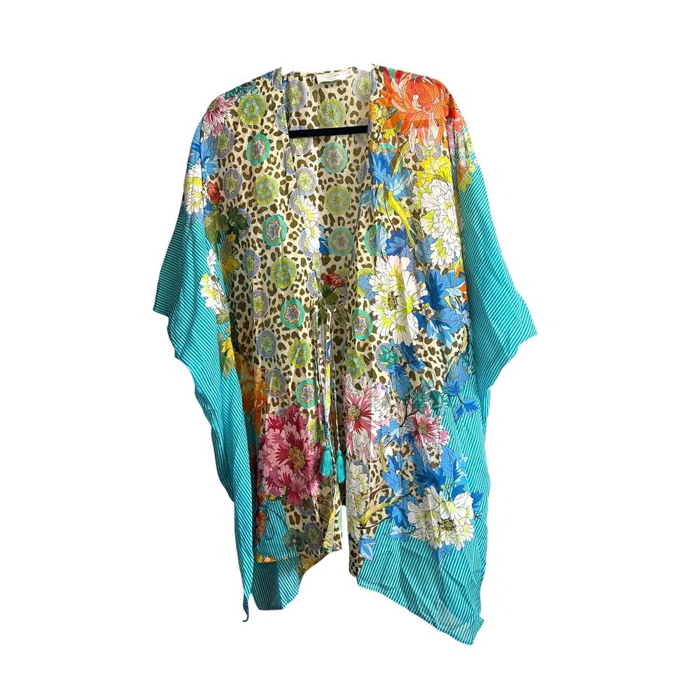 Johnny Was Blue Leopard & Floral Kimono Cover-up Size L/XL